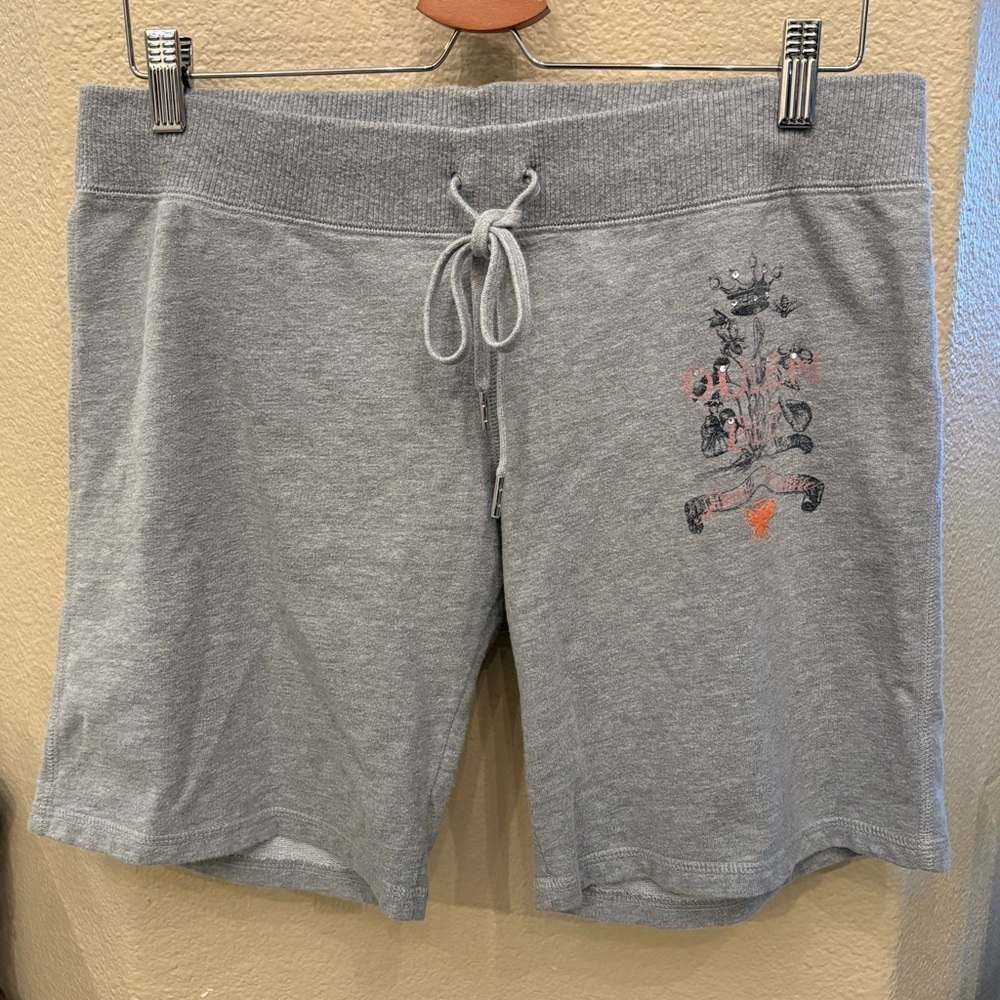 Vintage JUICY COUTURE Gray Rhinestone Embellished Queen Bee Y2K Shorts-Large